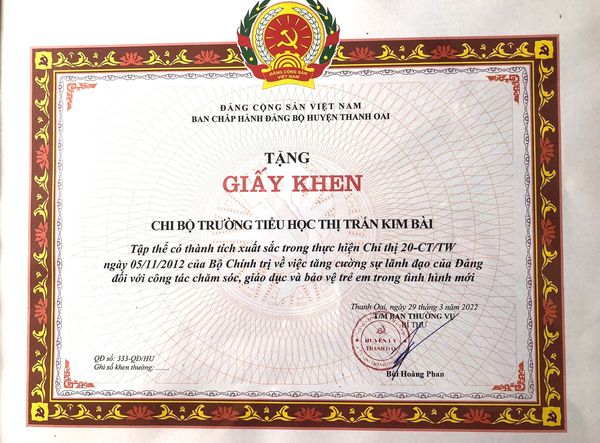 CHI BỘ TRƯỜNG TIỂU HỌC VỚI VIỆC THỰC HIỆN CHỈ THỊ 20/CT-TW NGÀY 05/11/2012 CỦA BỘ CHÍNH TRỊ